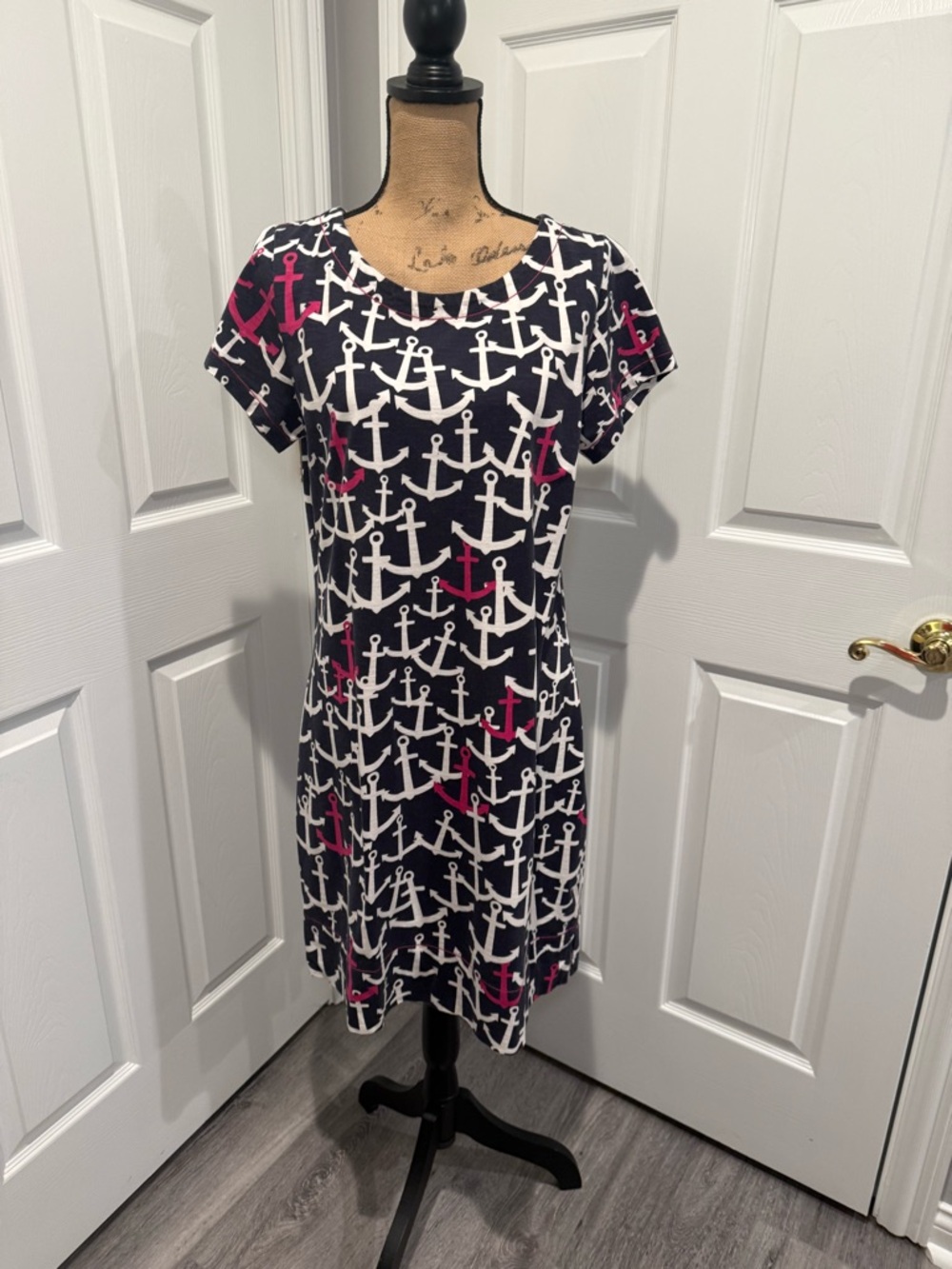 Hatley Navy Mini Dress with White and Pink Anchor Print